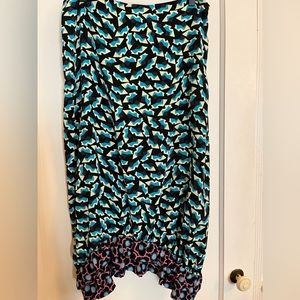 Marni Silk Mixed Print Bubble Ruffle Midi Skirt (Made in Italy)